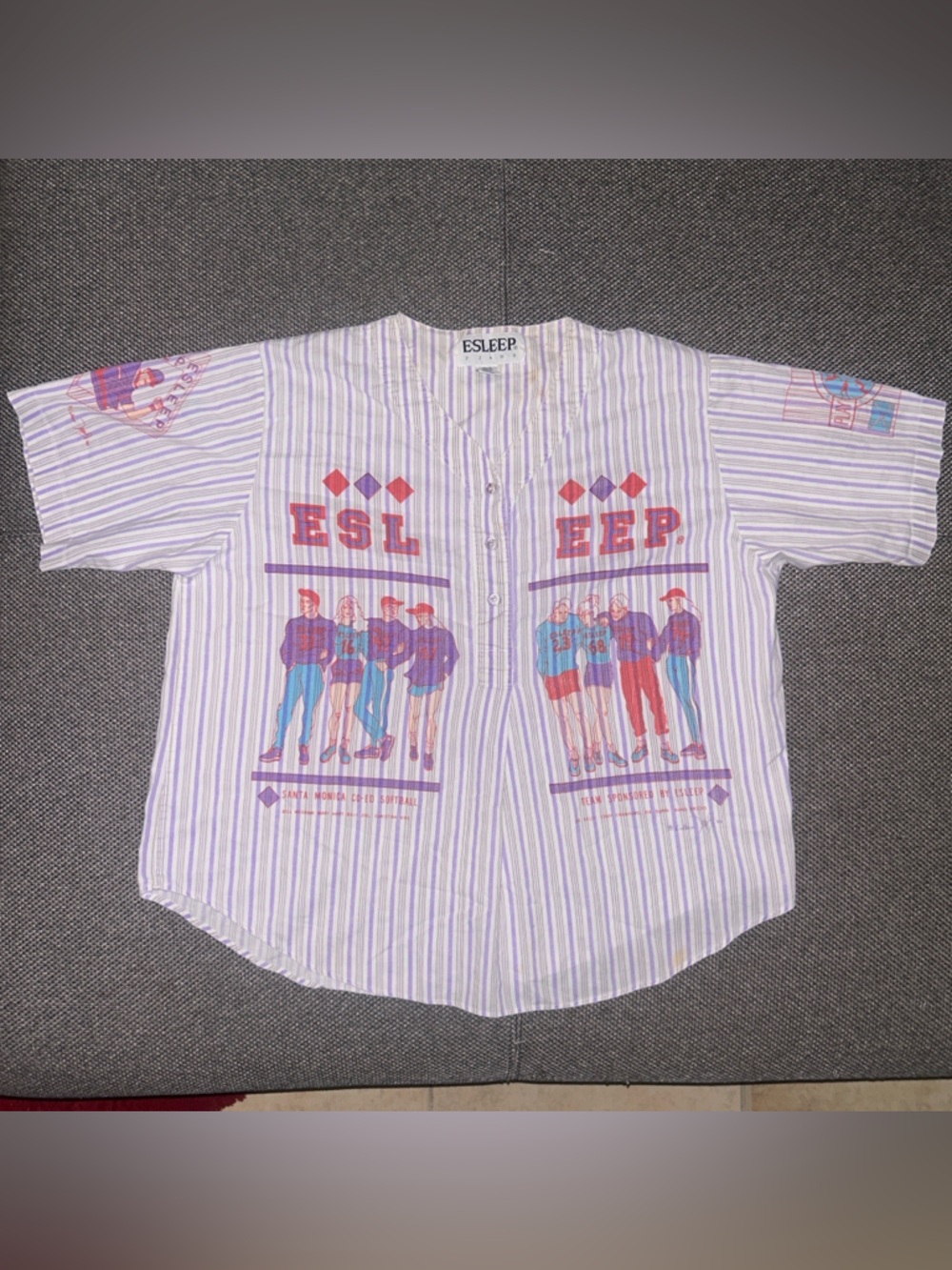 Rare 90s ESLEEP Santa Monica Co-Ed Pajama Shirt Top Women's